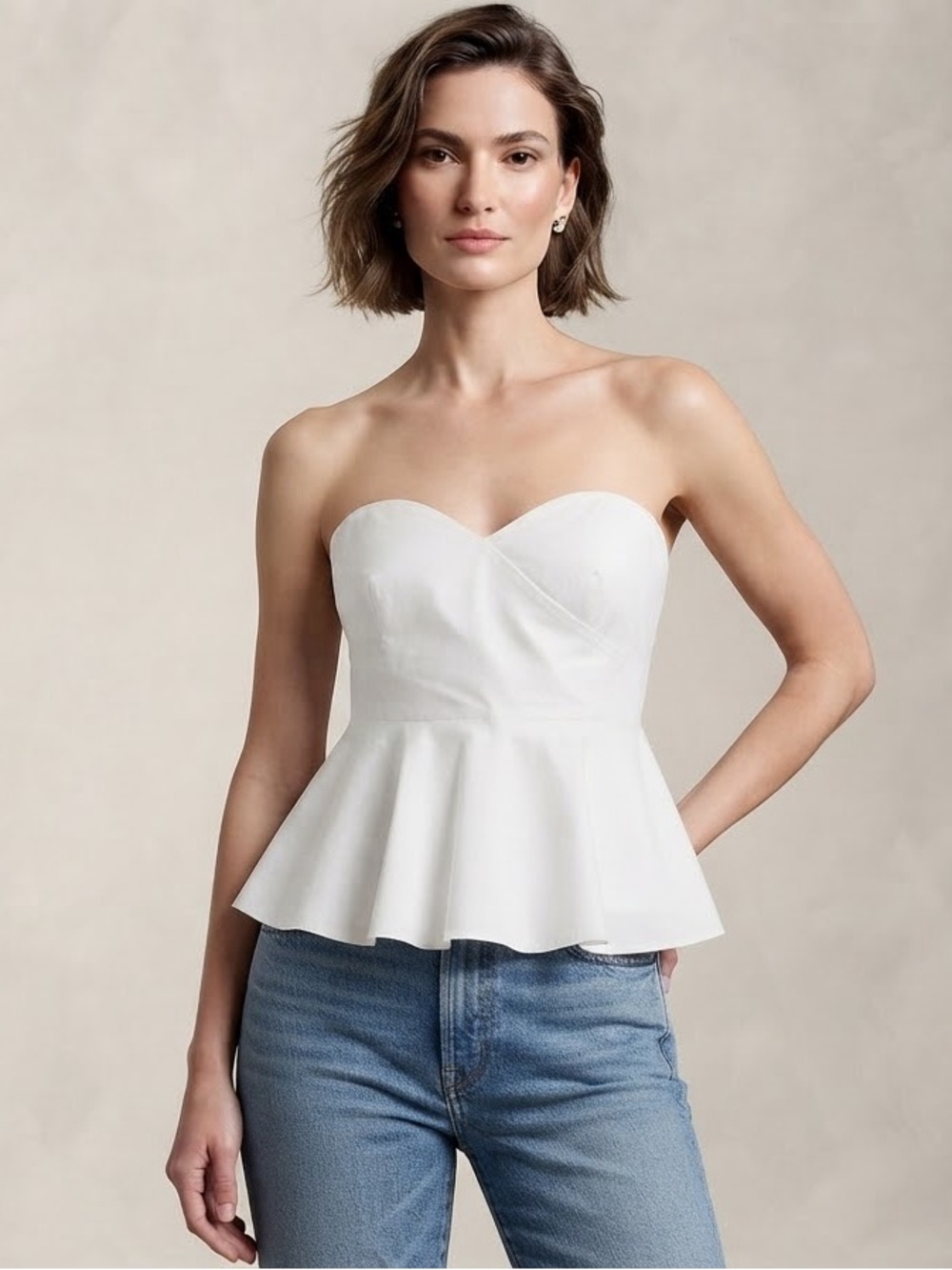Strapless White Peplum Dress - Women